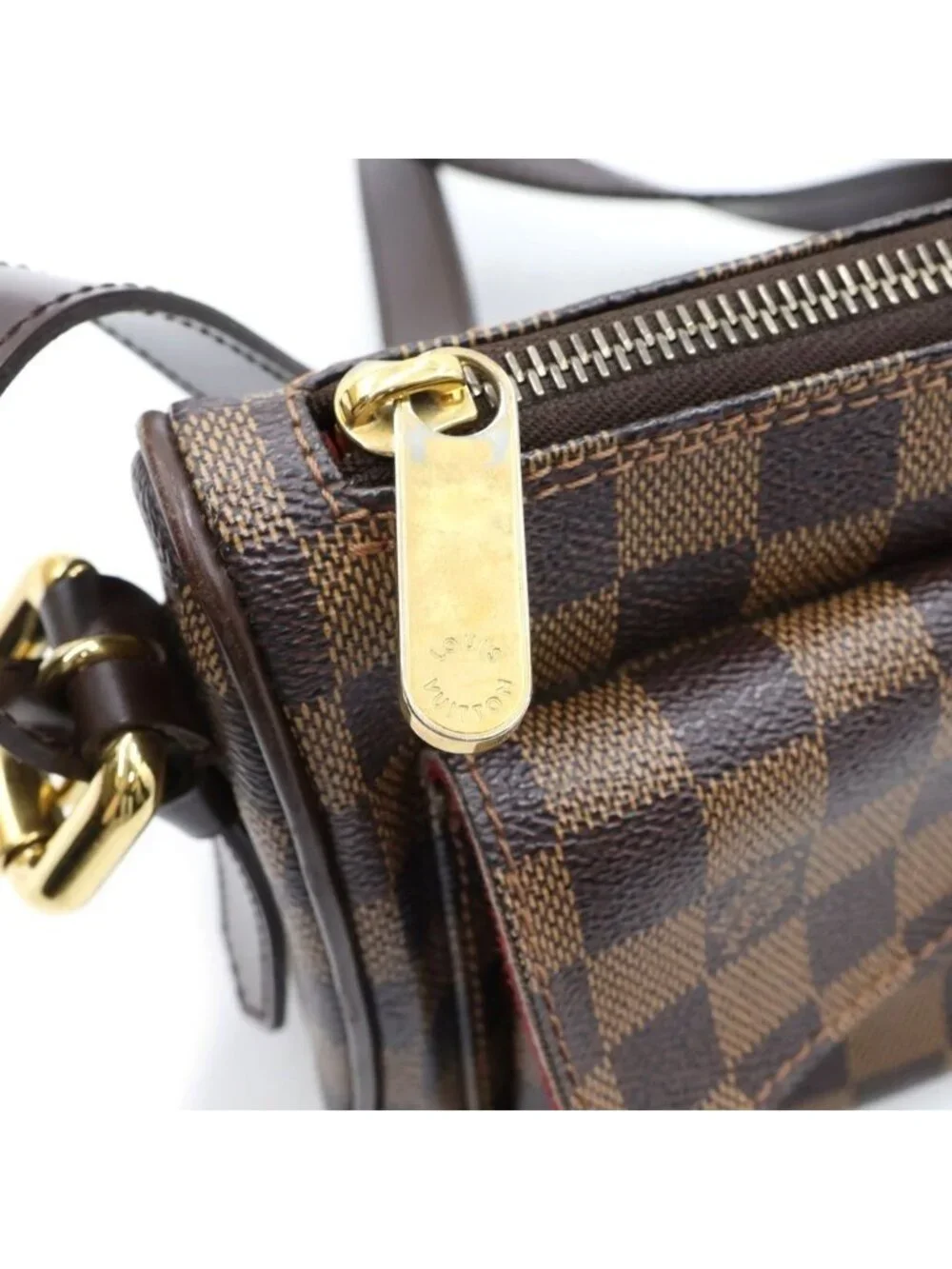 Louis Vuitton Damier Ravello GM Shoulder Bag Brown Leather Gold